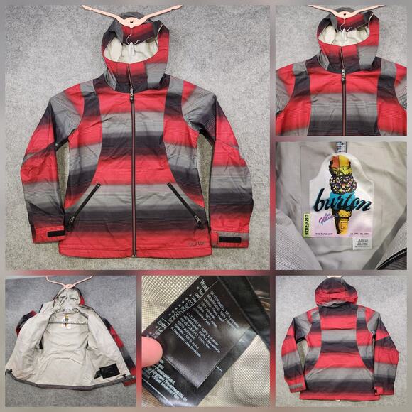 Burton 2.5L Gleam Jacket Womens Large Red Gray DRYRIDE Hooded Snowboard Ski - Picture 1 of 15